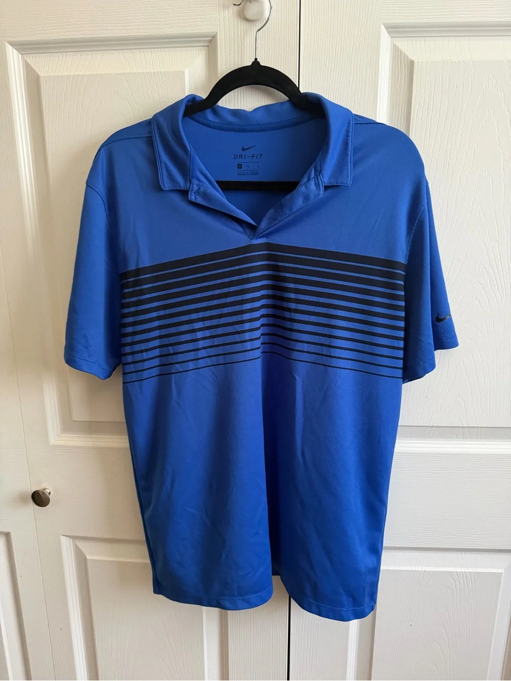 Nike Blue Short Sleeve Polo with Black Horizontal Stripes